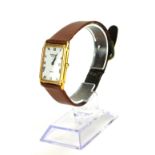 RAYMOND WEIL, A VINTAGE 18CT GOLD PLATED GENT'S WRISTWATCH Rectangular form with white dial,