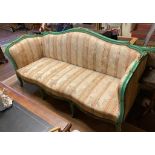 AN EARLY 20TH CENTURY CONTINENTAL THREE PIECE SUITE With green painted frame. (settee 196cm x 80cm x