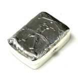 A STERLING SILVER NOVELTY'GOLF' PILL BOX Having a hinged lid with embossed golfing scene. (approx