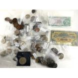 A COLLECTION OF EARLY 20TH CENTURY BRITISH BANK NOTES AND COINS Comprising a blue Scottish pound