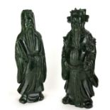 A PAIR OF CHINESE CARVED SPINACH JADE STATUES OF ELDERS. (40cm) Condition: good throughout