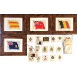 FOUR LARGE SILK B DV CIGARETTE FLAGS Framed and glazed, along with others.