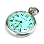 JAEGER-LECOULTRE, A VINTAGE BRITISH ARMY ISSUE STAINLESS STEEL GENTS POCKET WATCH Having a blue tone
