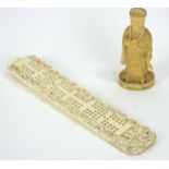 A 19TH CENTURY CHINESE IVORY FIGURINE Hand carved with fine scrolled decoration, together with an