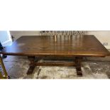 AN ELIZABETHAN DESIGN OAK REFECTORY TABLE With cup and cover bulbous supports. (213cm x 108cm x