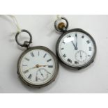 TWO LATE 19TH/EARLY 20TH CENTURY SILVER GENT'S POCKET WATCHES The open face English lever watch