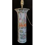 A 19TH CENTURY CHINESE CANTONESE FLARED NECKED VASE CONVERTED TO LAMP BASE Decorated with figures in