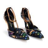 LOUIS VUITTON, A VINTAGE PAIR OF LEATHER HIGH HEEL LADIES' SHOES Having a monogram pattern with