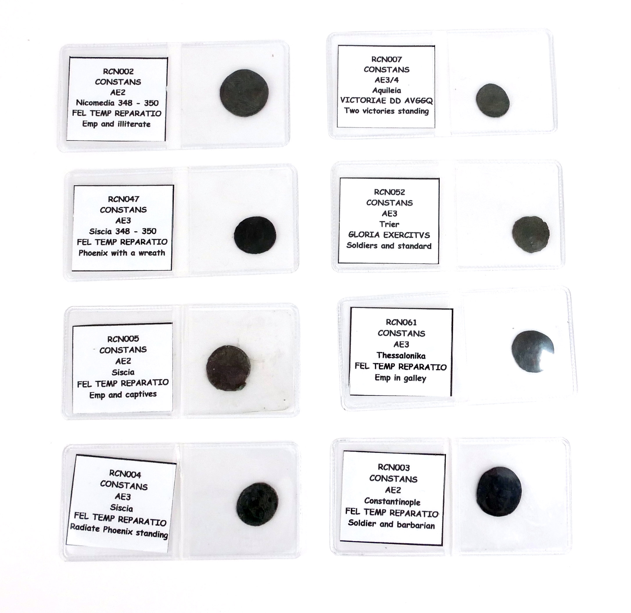 CONSTANS, 337 - 350, A COLLECTION OF EIGHT ROMAN BRONZE COINS Comprising Constantinople soldier