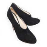 PRADA, BLACK SUEDE HEELS Simplistic design with rounded toe (size 39). (heel 12cm)