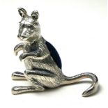 A STERLING SILVER NOVELTY 'KANGEROO' PIN CUSHION Standing pose, with blue velvet cushion. (approx