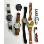 A COLLECTION OF SIX VINTAGE DESIGNER FASHION WATCHES Comprising of a digital Casio Illuminator,