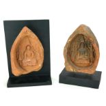 TWO 13TH CENTURY BURMESE TERRACOTTA VOTIVE CARVINGS Seated in shrines surrounded by stupas, on