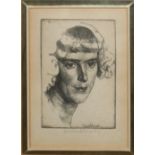 GERALD LESLIE BROCKHURST, 1890 - 1978, BLACK AND WHITE ETCHING Portrait of a lady titled 'Amanda