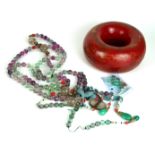 A CHINESE GLASS CHAO ZHU DESIGN COURT NECKLACE The strand of spherical coloured glass beads