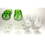 A SET OF SIX EARLY 20TH CENTURY BOHEMIAN GREEN GLAZED HOCK GLASSES Together with set of six