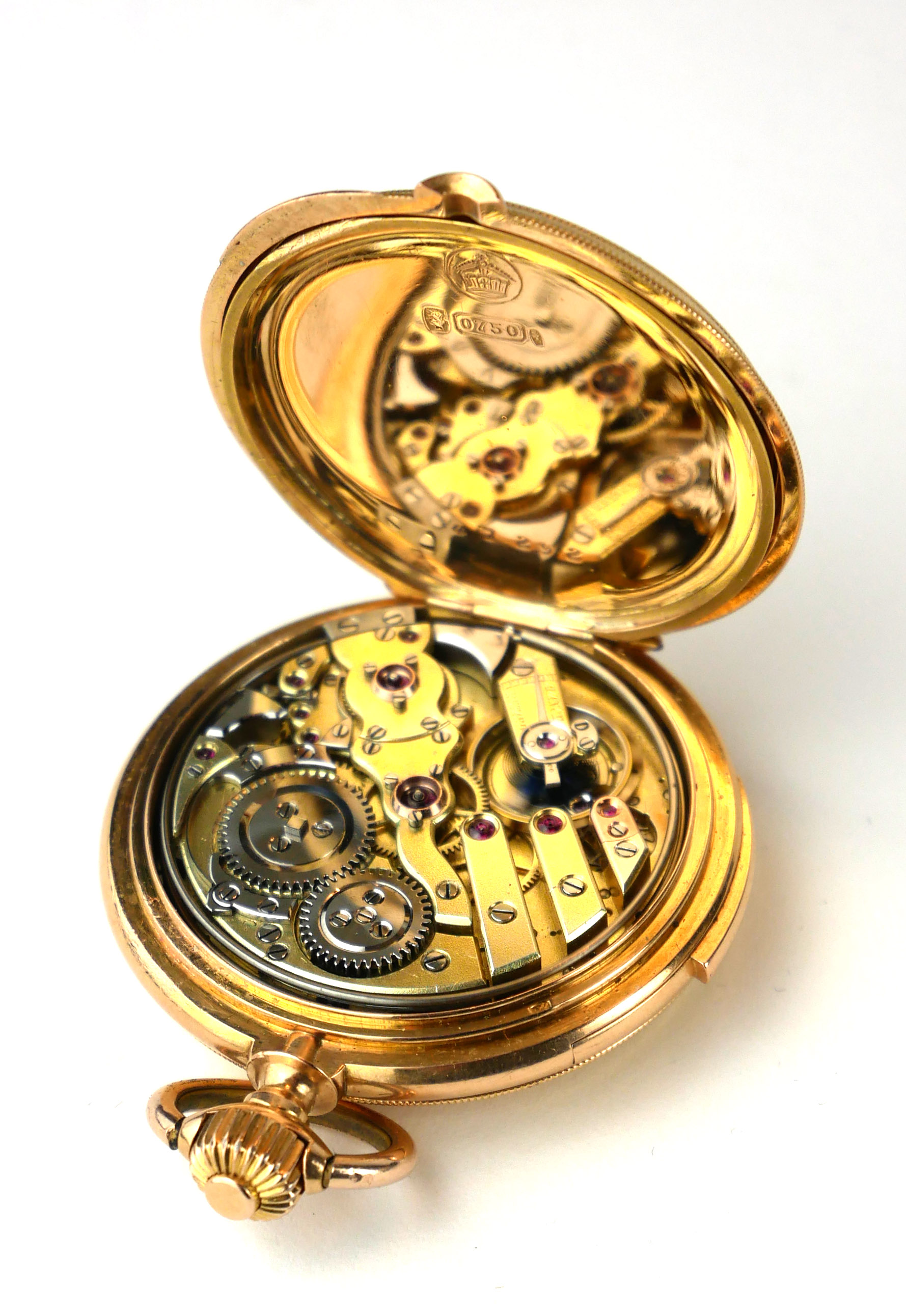 AN 18CT GOLD MINUTE REPEATER LADIES FULL HUNTER POCKET WATCH Having embossed initials to outer case, - Image 4 of 5