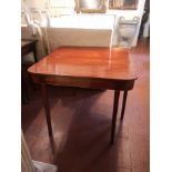 A REGENCY MAHOGANY AND LINE INLAID FOLD OVER CARD TABLE Raised on square tapering legs. (99cm x 45cm