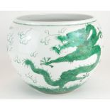 A CHINESE FAMILLE VERTE PORCELAIN JARDINIÈRE Having a five toe dragon chasing a flaming pearl,