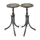 VORTIK POTIKIAN, AFYNKARAHISAR, A NEAR PAIR OF OTTOMAN EBONY AND SILVER WIRE INLAID COFFEE TABLES