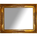 A 19TH CENTURY FRENCH GILTWOOD AND GESSO MIRROR. (109cm x 87.5cm x 8cm)