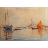 A 19TH CENTURY WATERCOLOUR, VENETIAN VIEW Indistinctly signed, framed and glazed. (63cm x 49cm)