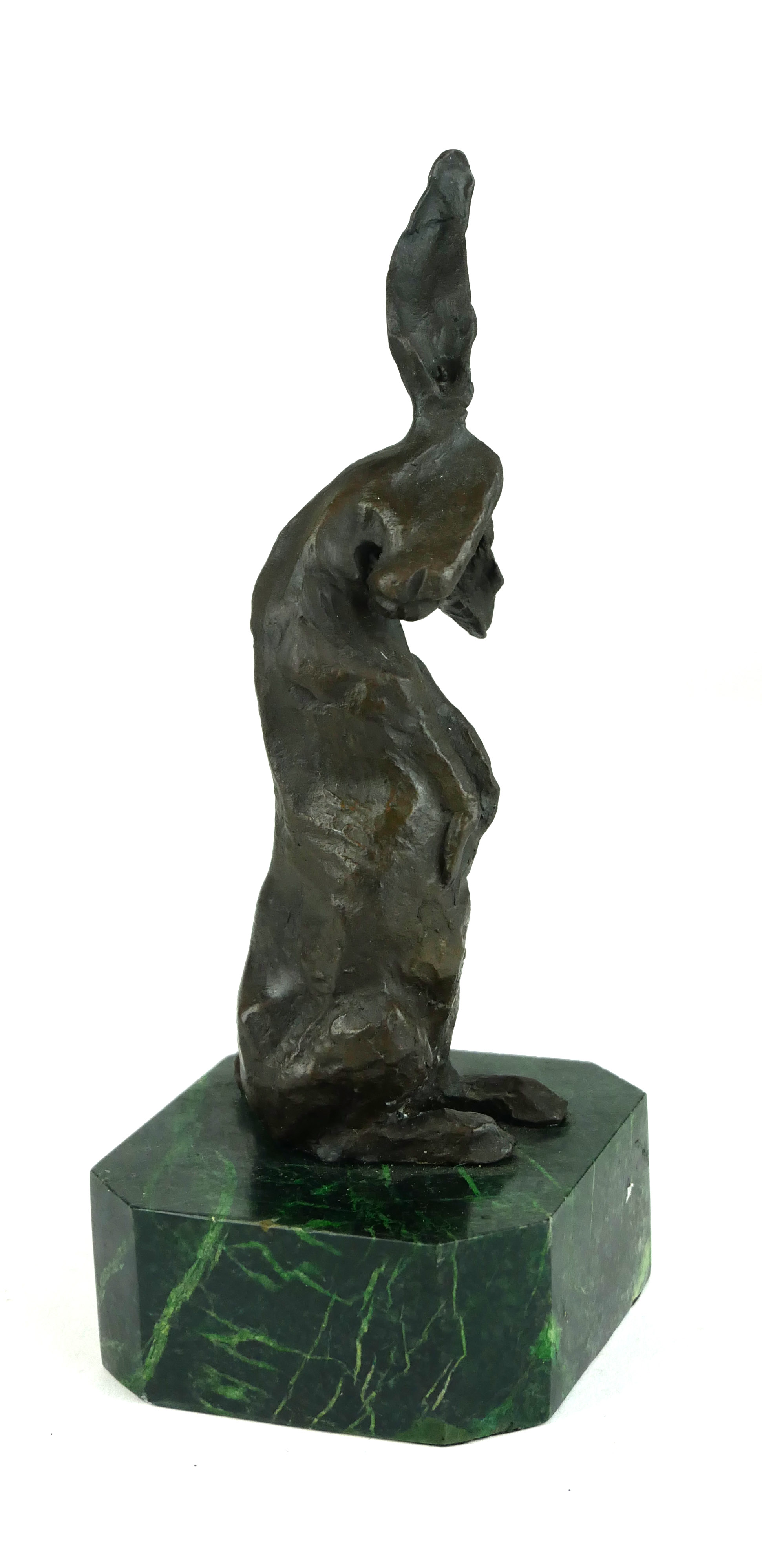 A BRONZE STATUE OF A HARE On green marble base. (21cm) Condition: good throughout - Image 2 of 3