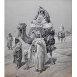 FOLLOWER OF ARTHUR MELVILLE, 1855 - 1904, GRISAILLE WATERCOLOUR Landscape, Egyptian desert scene,