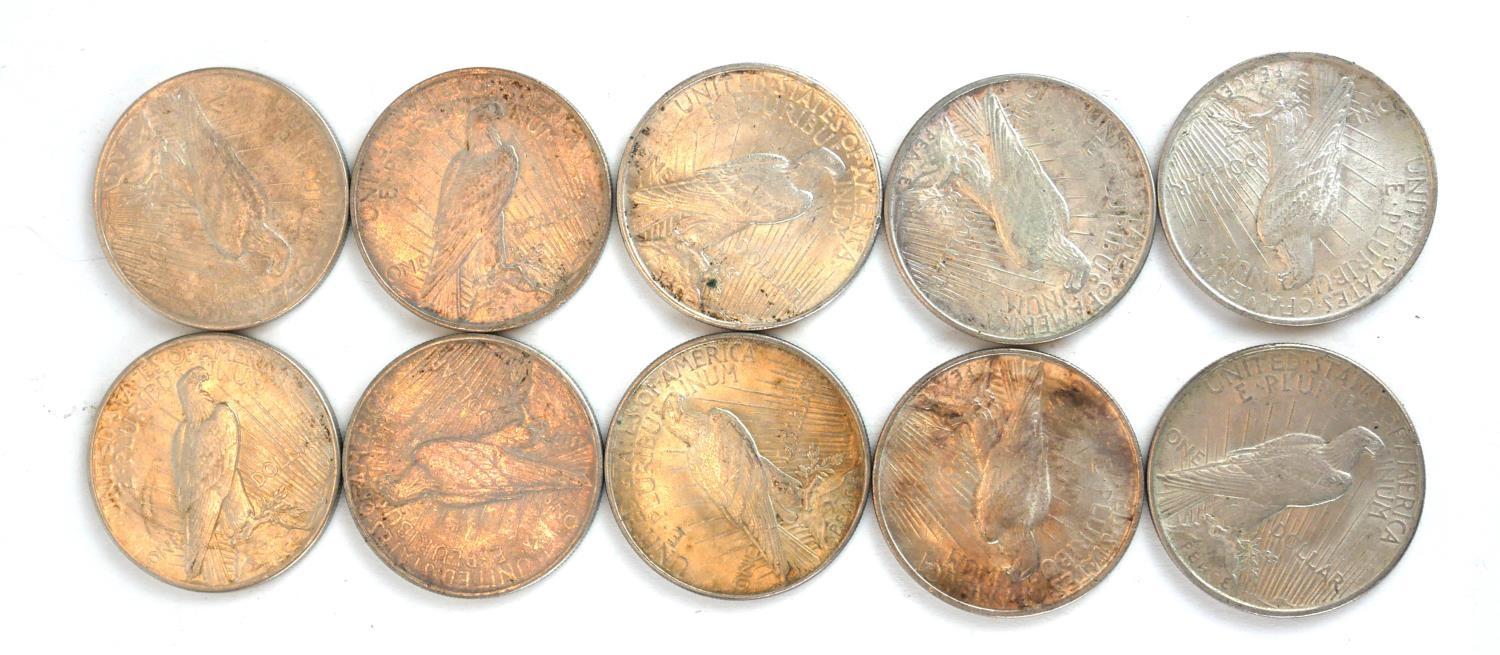 TEN AMERICAN SILVER DOLLARS, DATE RANGE 1920.