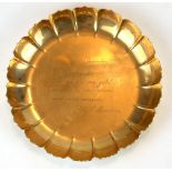 TIFFANY & CO., A 14CT GOLD DISH With presentation engraving to Rod, who taught me gold in passion,