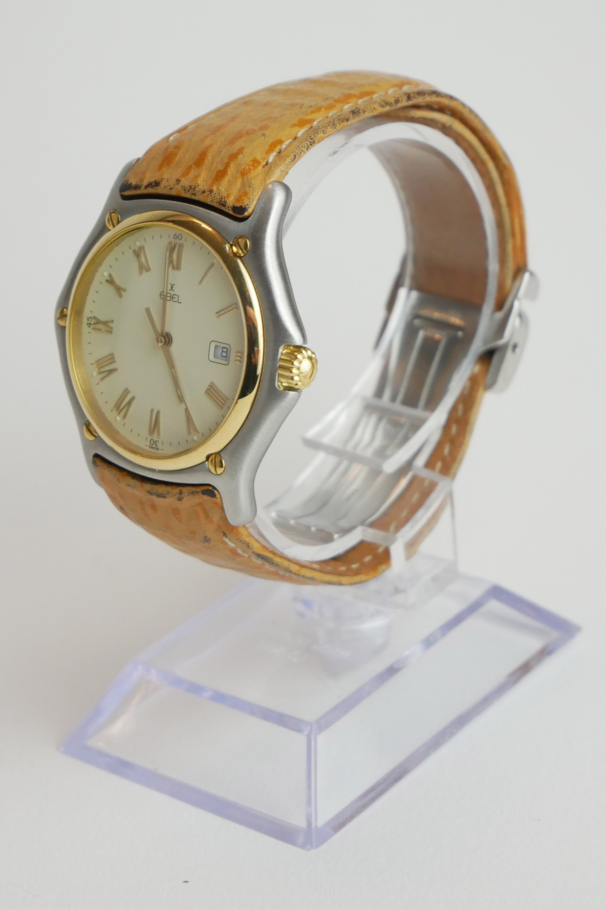 EBEL, 1911, A STAINLESS STEEL AND 18CT GOLD GENT'S WRISTWATCH Having a gold bezel and calendar - Image 2 of 3