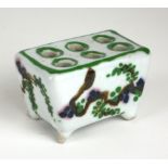A RARE AND UNUSUAL CHINESE PORCELAIN RECTANGULAR BRUSH POT With six holes and hand painted