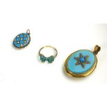 A COLLECTION OF VICTORIAN AND LATER YELLOW METAL TURQUOISE JEWELLERY Comprising bow design with a
