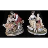 A PAIR OF 20TH CENTURY SÈVRES STYLE TABLE PORCELAIN FIGURAL GROUP, PASTORAL SCENES Elaborately