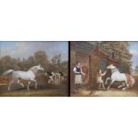 ATTRIBUTED TO JAMES POLLARD, 1792 - 1867, PAIR OF OILS ON CANVAS 'The Visit to The Vet' and 'Force
