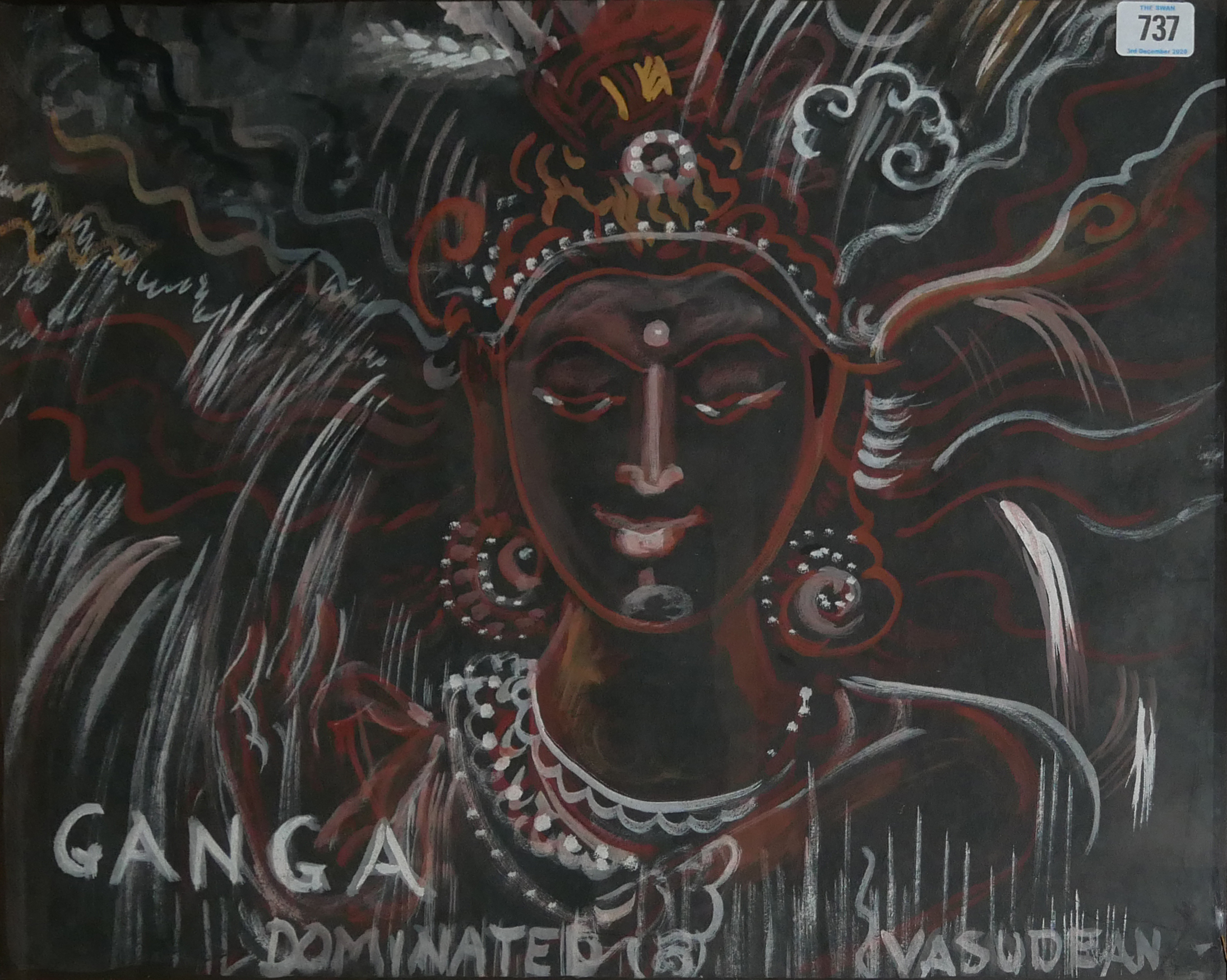 VASUDEUAN, AN INDIAN WATERCOUR PORTRAIT Titled 'Ganga Dominated', female wearing an elaborate
