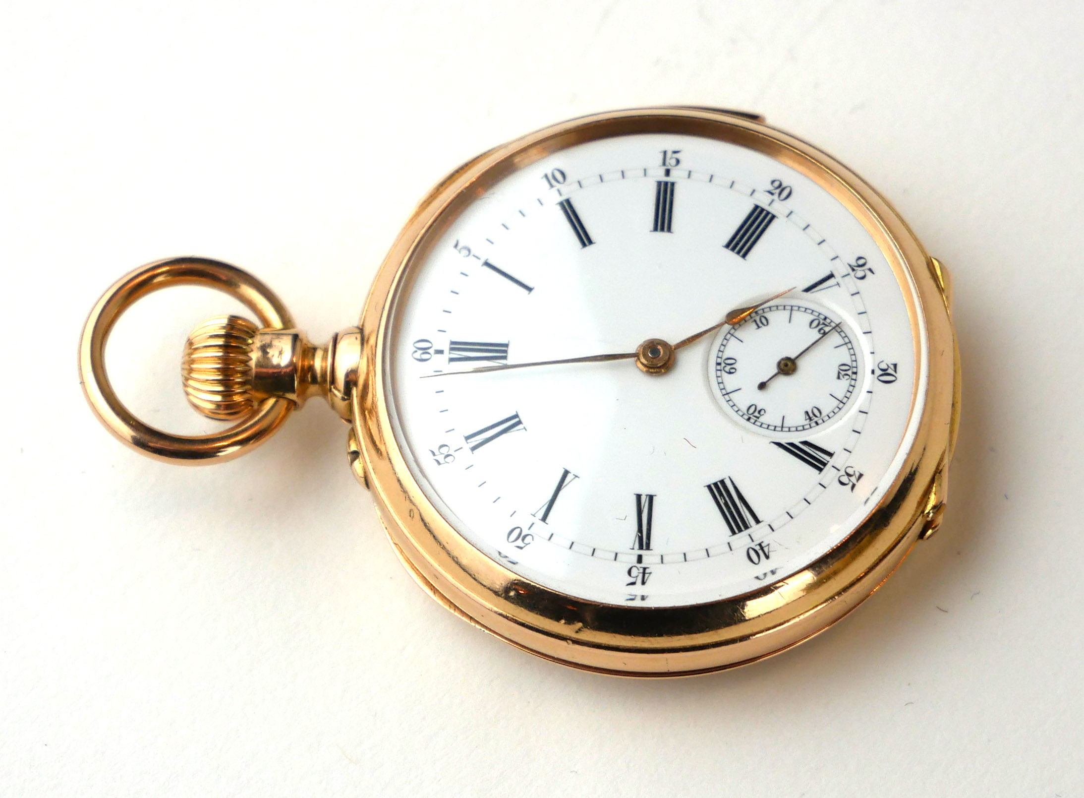 AN EARLY 20TH CENTURY YELLOW METAL QUARTER REPEATER LADIES' POCKET WATCH Open face with Roman number