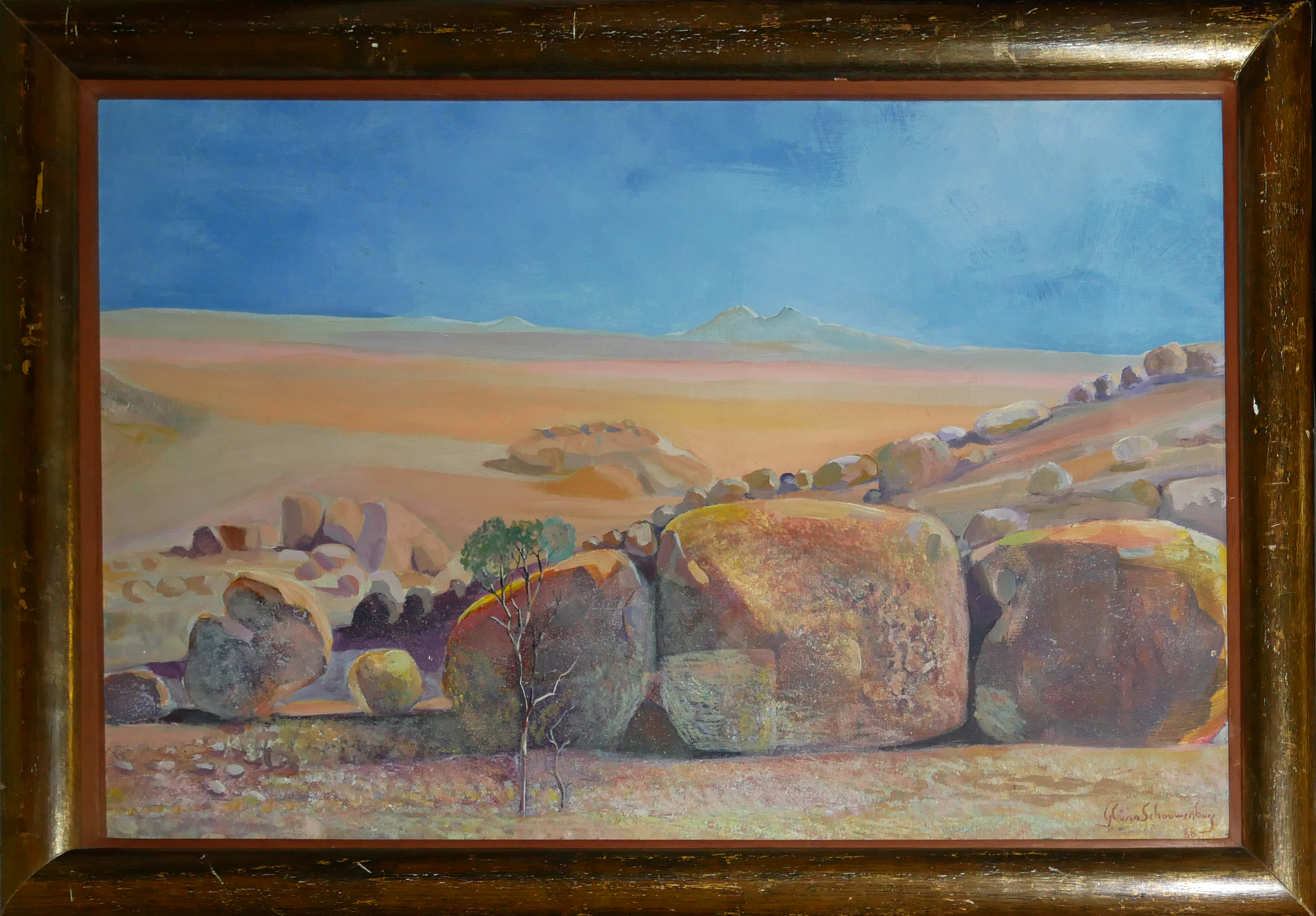 GERRIT VAN SCOUWENBURG, NAMIBIA, A 20TH CENTURY OIL ON BOARD Landscape, dessert scene, with - Image 2 of 3