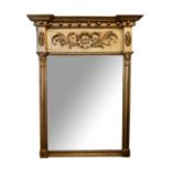 A 19TH CENTURY MIRROR With stepped breakfront cornice above applied foliage mouldings, the