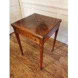 AN EDWARDIAN MAHOGANY AND FLORAL PAINTED ENVELOPE CARD TABLE With green baize playing surface