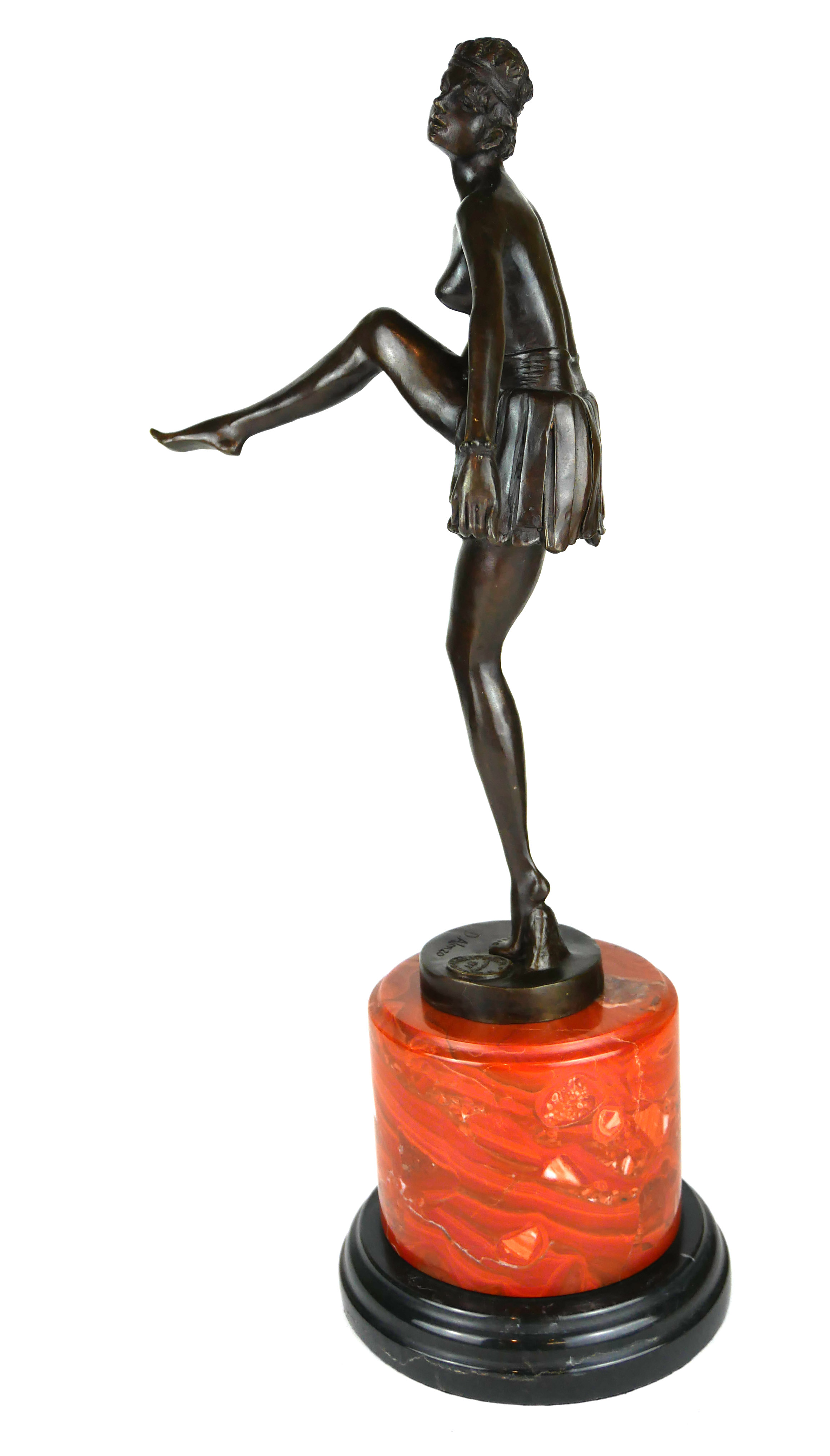 AN ART DECO STYLE BRONZE STATUE, SEMICLAD DANCING GIRL On a rouge marble plinth. (49cm) Condition: - Image 3 of 3