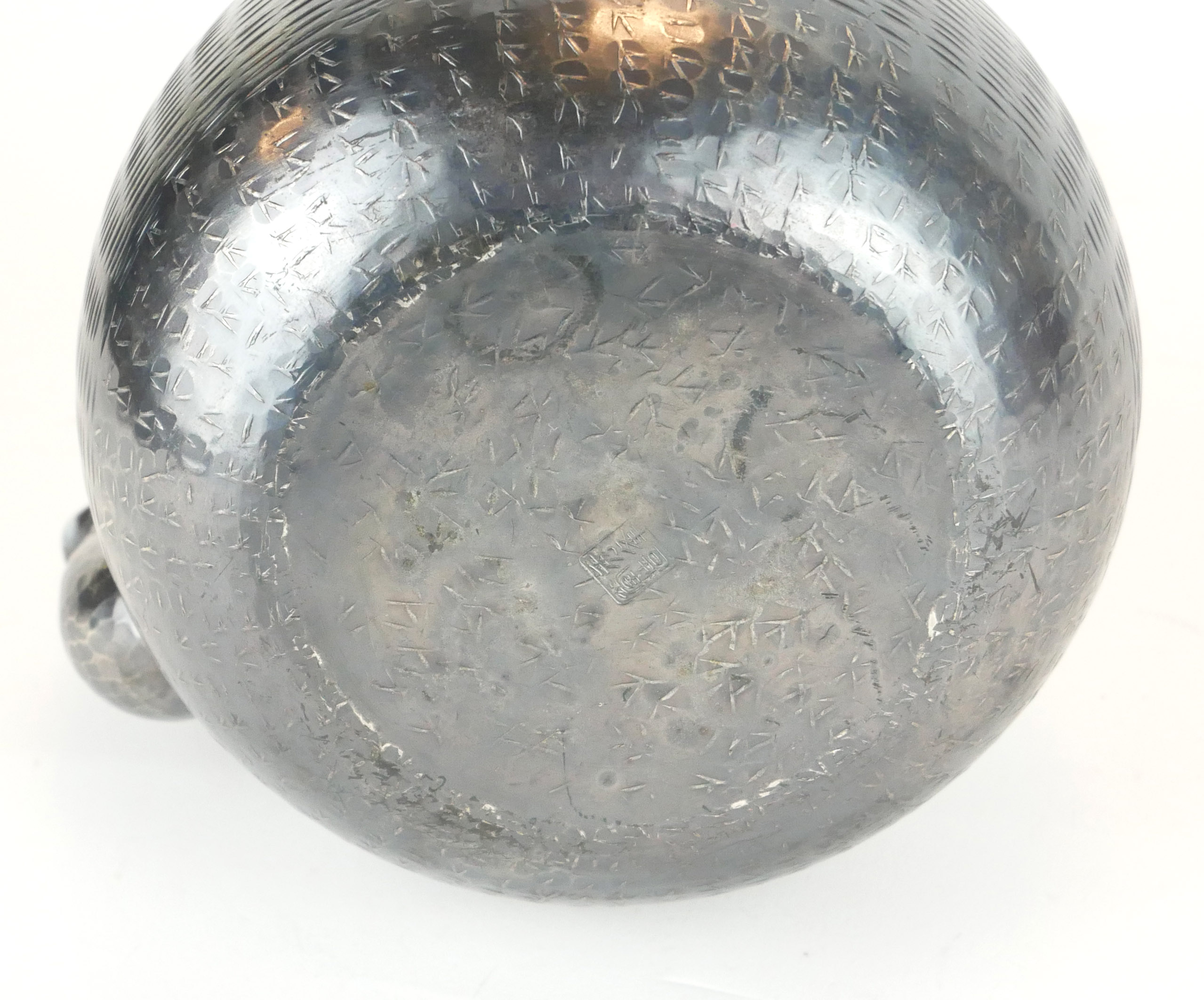 A JAPANESE WHITE METAL TEA KETTLE Having cane handle and matt finish textured body, bearing a four - Image 4 of 4