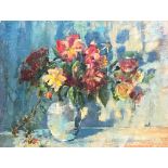 MOLLY CORMICK OIL ON BOARD STILL LIFE OF FLOWERS 57 cm x 43.5cm