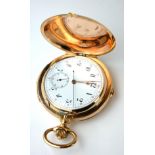 AN EARLY 20TH CENTURY 18CT GOLD MINUTE REPEATER CHRONOGRAPH GENT'S FULL HUNTER POCKET WATCH Having
