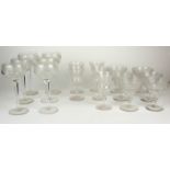 A SET OF SIX MID VICTORIAN HOCK WINE GLASSES Engraved with fruiting vines, on conical foot, along