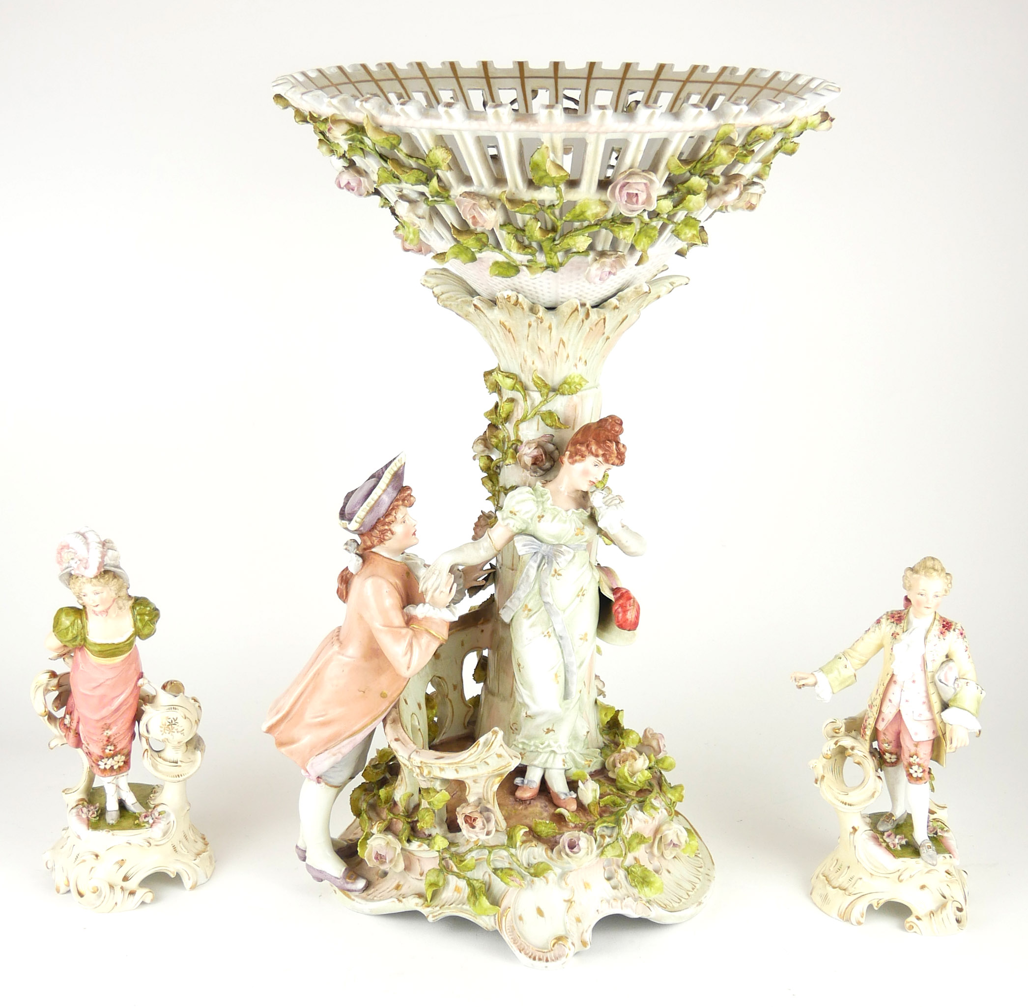 THURINGIAN, SITZENDORF, A LARGE PORCELAIN FIGURATIVE TABLE CENTREPIECE Of highly organic form,