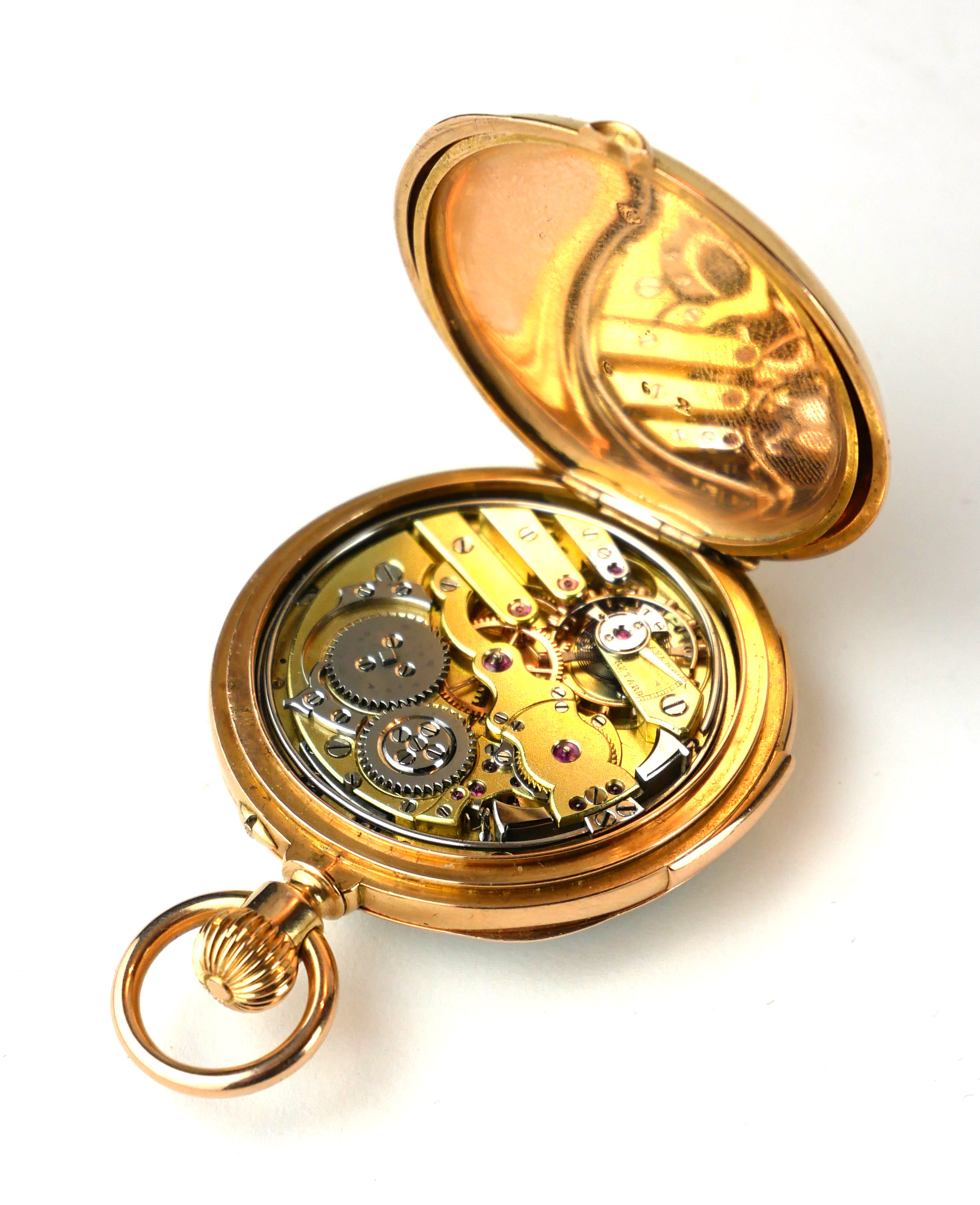 AN EARLY 20TH CENTURY YELLOW METAL QUARTER REPEATER LADIES' POCKET WATCH Open face with Roman number - Image 3 of 5