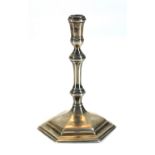 A KING GEORGE I DESIGN SILVER BALUSTER TAPERSTICK On hexagonal base, hallmarked London, 1977. (