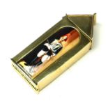 AN 18CT GOLD PLATE AND ENAMEL NOVELTY 'SENTRY BOX' VESTA CASE The central panel decorated with a