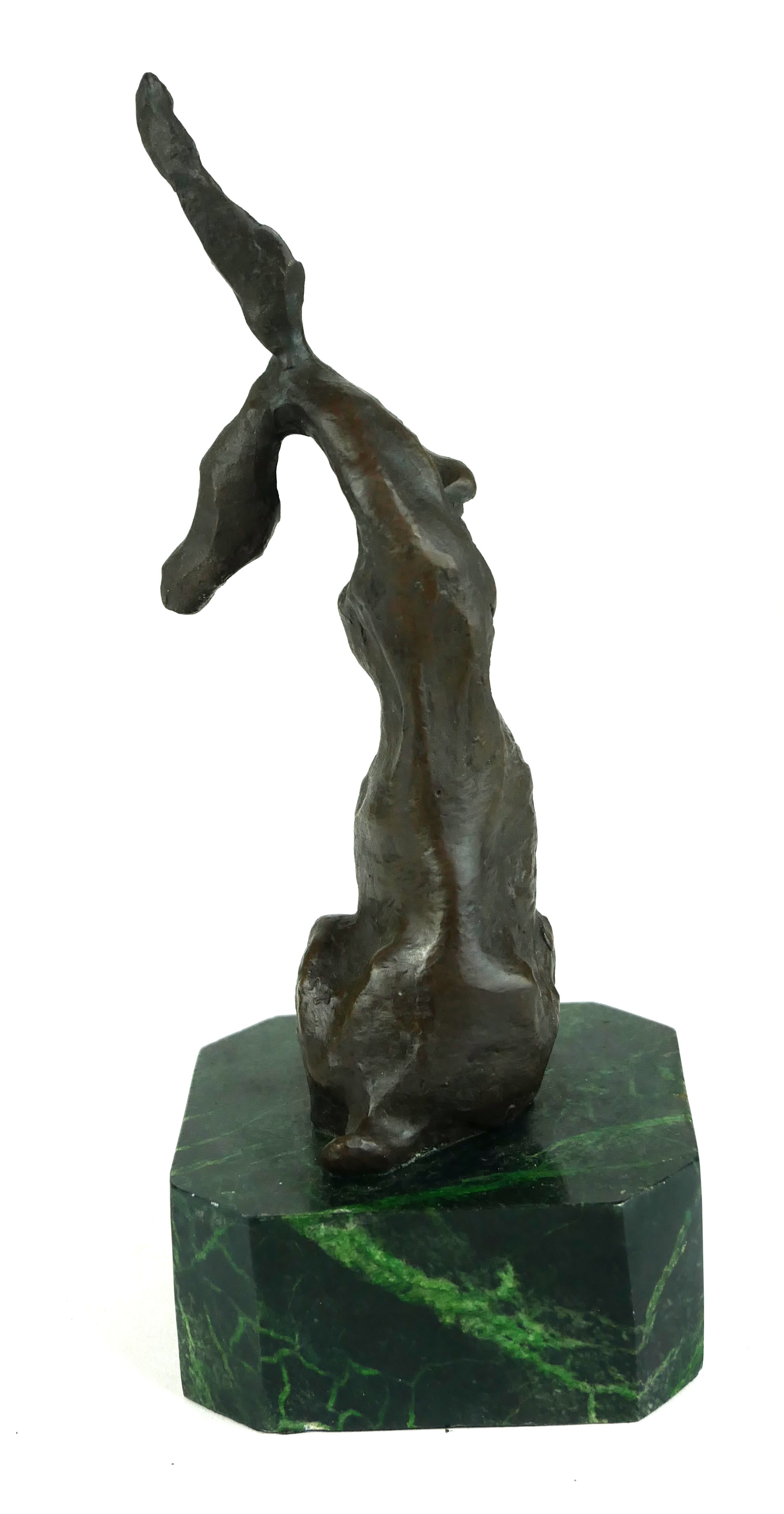 A BRONZE STATUE OF A HARE On green marble base. (21cm) Condition: good throughout - Image 3 of 3